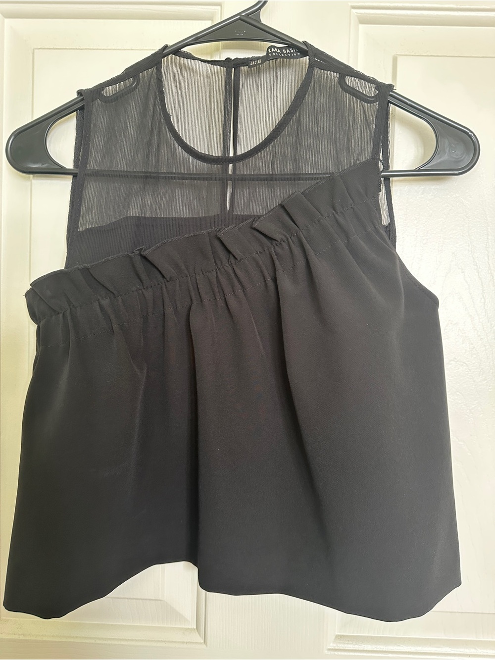 Zara Collection Black Sheer shoulder Ruffle dressy top